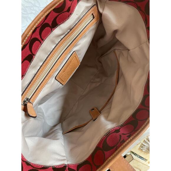 Vintage Coach 6093 Red Tote Bag signature Canvas/vachetta Leather Black 6093 - Picture 8 of 9